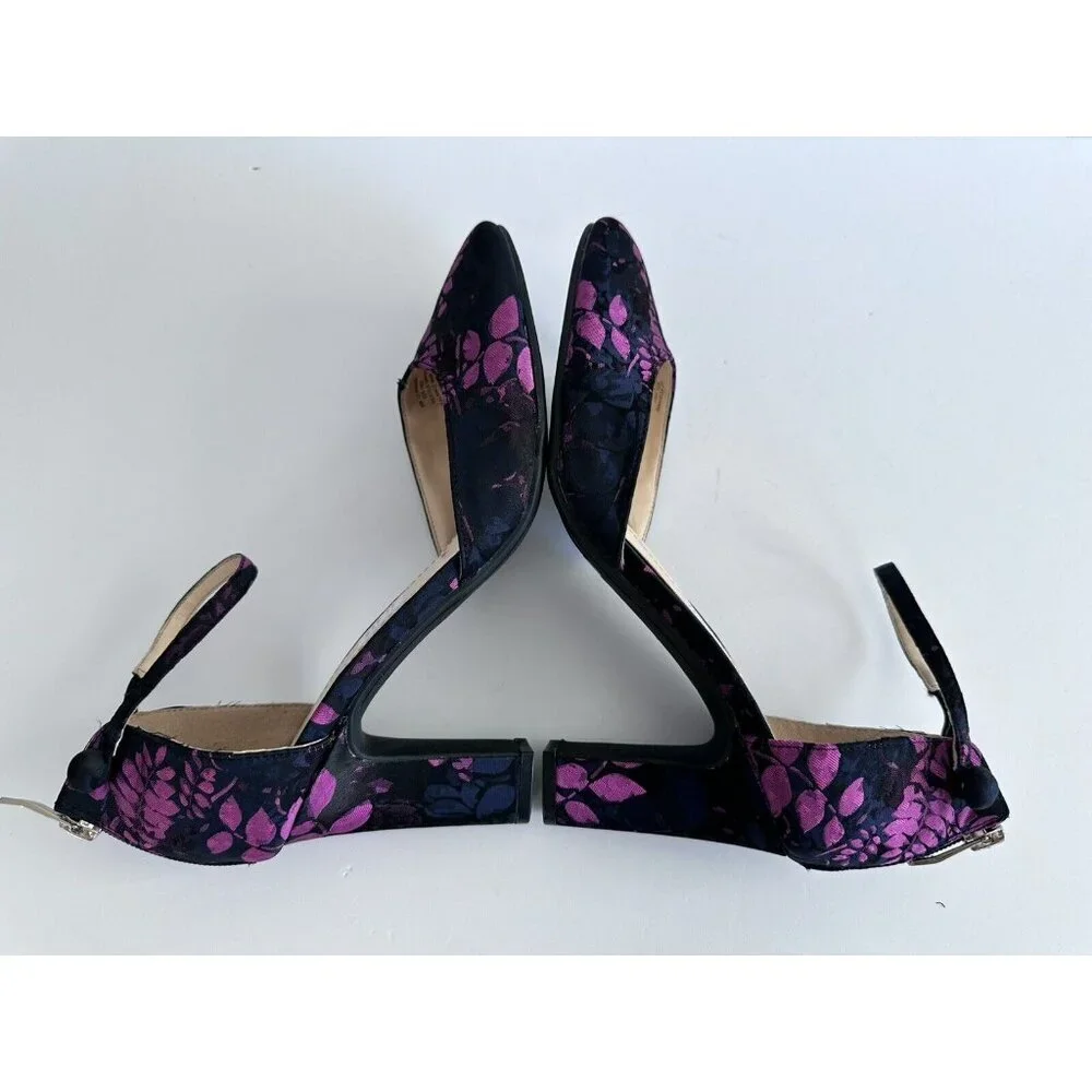LIZ CLAIBORNE DARK BLUE PURPLE FLORAL ANKLE STRAP PUMPS WINNIE 8W‎ WHIMSY READ